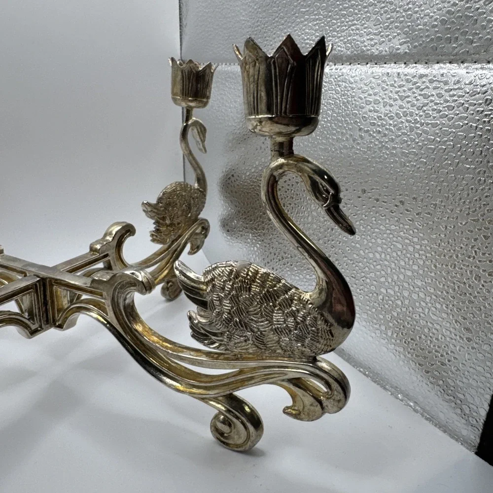 Vintage Silver Plated Swan Candelabra 4 Arm Candle Holder G.B. Reg No 1033795